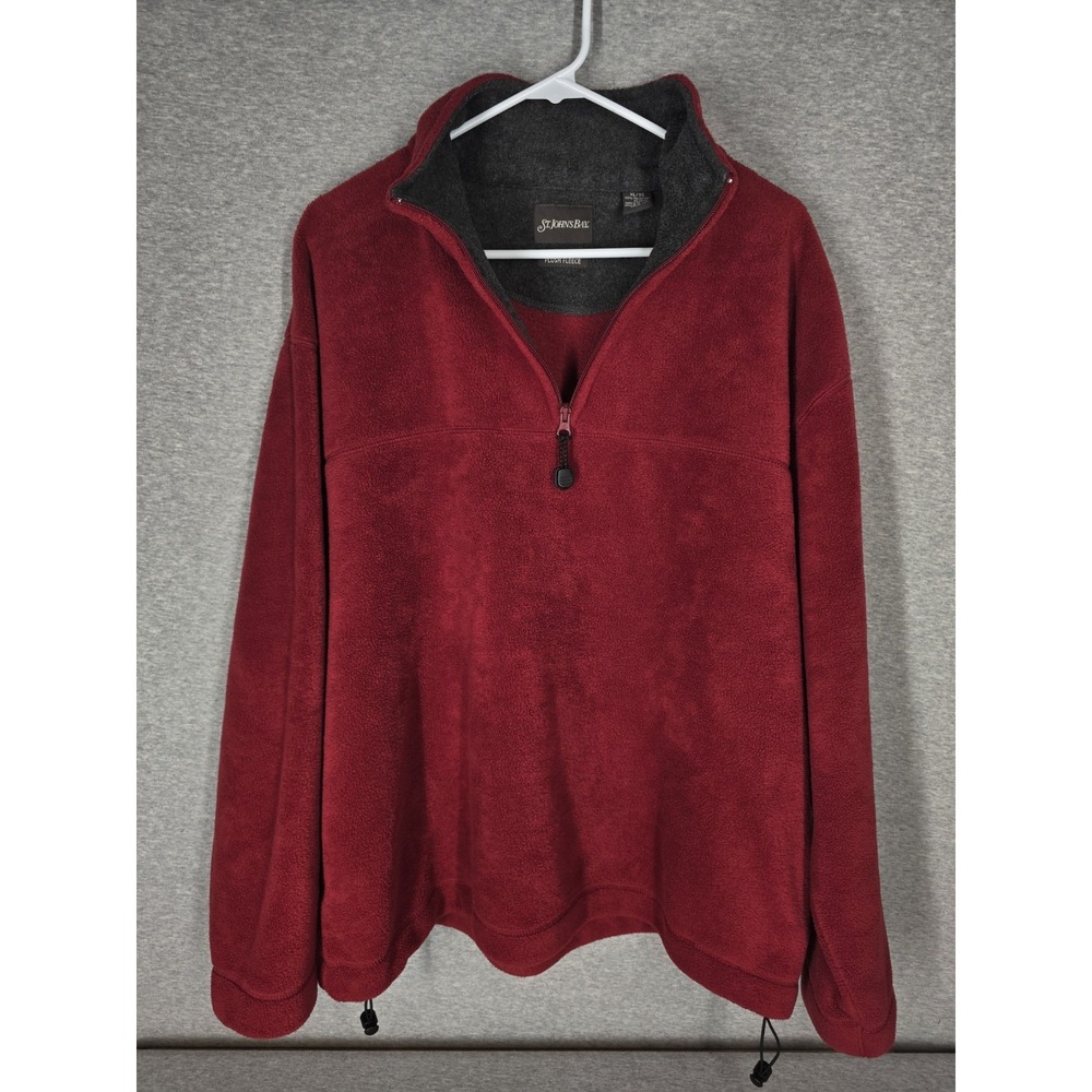 St. John's Bay Men's Plush Fleece Cranberry Quarter Zip Pullover Jacket Red XL
